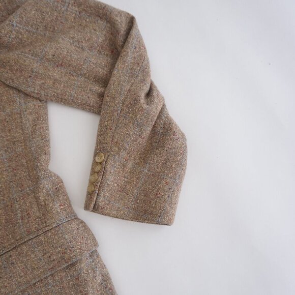 Vintage Austin Hill Tan Tweed Wool Double Button Blazer Size 41 - Picture 4 of 13